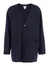 Bottega Veneta Blue Collarless Coat With Front Button Closure In Wool And Cashmere Woman
