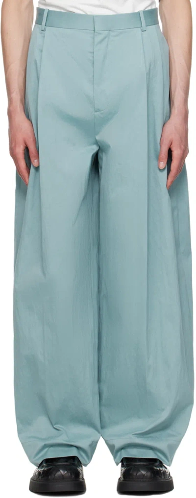 Bottega Veneta Blue Compact Cotton Trousers In 3000 Steel Blue
