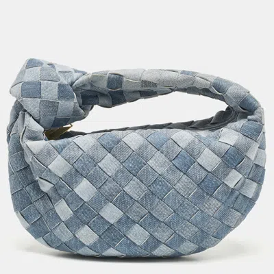 Pre-owned Bottega Veneta Blue Denim Effect Intrecciato Leather Mini Jodie Hobo
