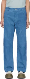 Bottega Veneta Blue Embossed Corduroy Suede Trousers In 4185 Aegean Blue