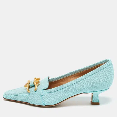 Pre-owned Bottega Veneta Blue Embossed Leather Bv Madame Pumps Size 36
