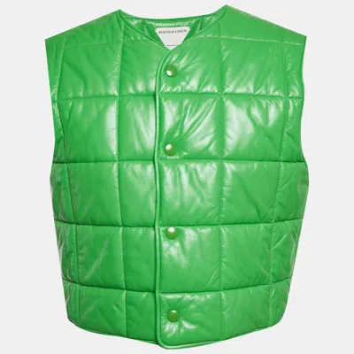 Pre-owned Bottega Veneta Blue Faux Leather Quilted Vest Xs In Green