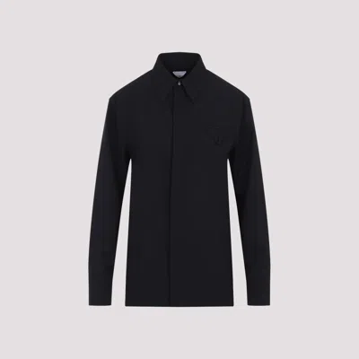 BOTTEGA VENETA BLUE MIDNIGHT BLUE WOOL FINE SHIRT