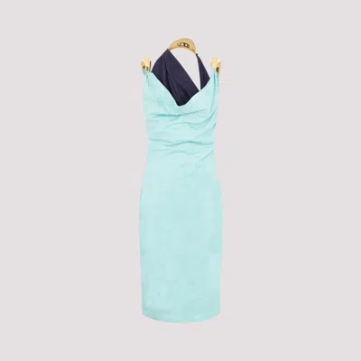 BOTTEGA VENETA BLUE FLUID SUEDE MIDI DRESS