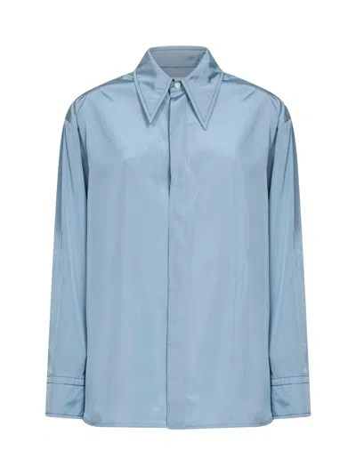 Bottega Veneta Satin Shirt Jacket Long Sleeves Collar In Blue