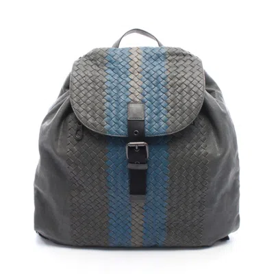 Pre-owned Bottega Veneta Blue Gray Intrecciato Backpack () In Blue, Gray