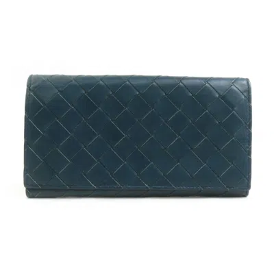 Pre-owned Bottega Veneta Blue Green Intrecciato Long Wallet (bi-fold) () In Multi