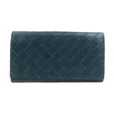 Pre-owned Bottega Veneta Blue Green Intrecciato Long Wallet (bi-fold) () In Multi
