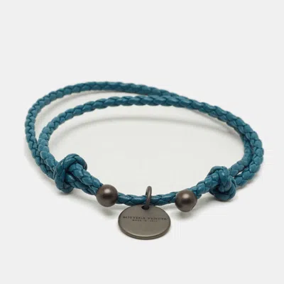 Pre-owned Bottega Veneta Blue Intrecciato Leather Adjustable Bracelet