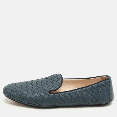 Pre-owned Bottega Veneta Blue Intrecciato Leather Ballet Flats Size 37