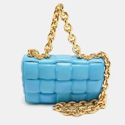Pre-owned Bottega Veneta Blue Intrecciato Leather Cassette Padded Chain Bag