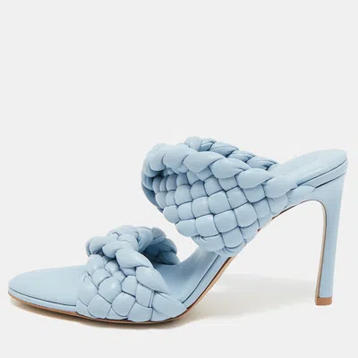Pre-owned Bottega Veneta Blue Intrecciato Leather Curve Slide Sandals Size 39