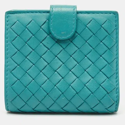 Pre-owned Bottega Veneta Blue Intrecciato Leather French Wallet