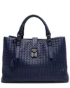 Bottega Veneta Blue Intrecciato Leather Roma Medium Satchel (authentic Pre-  Loved)