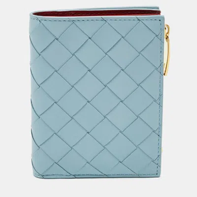 Pre-owned Bottega Veneta Blue Intrecciato Leather Zip Bifold Wallet
