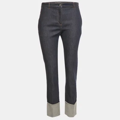 Pre-owned Bottega Veneta Blue Leather Denim Jeans S/waist 29"