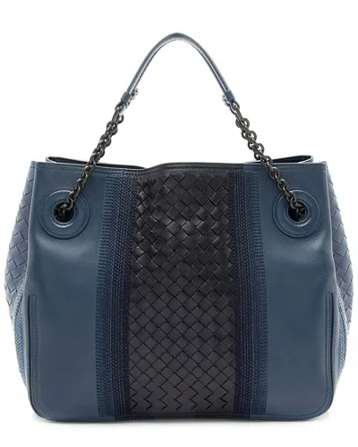 Bottega Veneta Blue Leather Intrecciato Accordion Chain Tote (authentic Pre-  Loved)