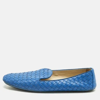 Pre-owned Bottega Veneta Blue Leather Intrecciato Smoking Slippers Size 40