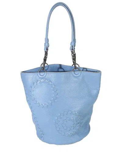 Pre-owned Bottega Veneta Blue Leather Intrecciato Trimmed Cervo Small Bucket Bag  (authentic Pre-loved)