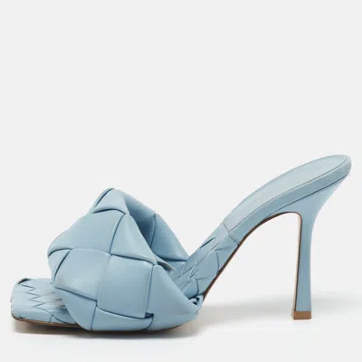 Pre-owned Bottega Veneta Blue Leather Lido Slide Sandals Size 38.5