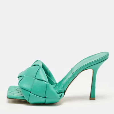 Pre-owned Bottega Veneta Blue Leather Lido Slide Sandals Size 39