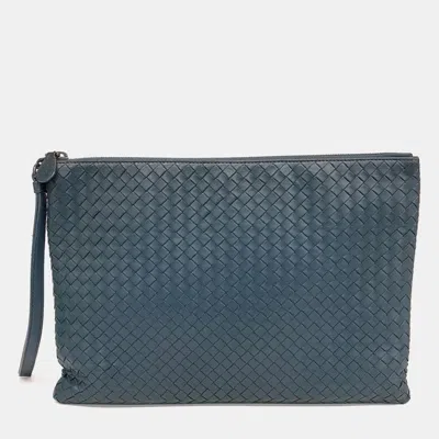 Pre-owned Bottega Veneta Blue Leather Mesh Clutch