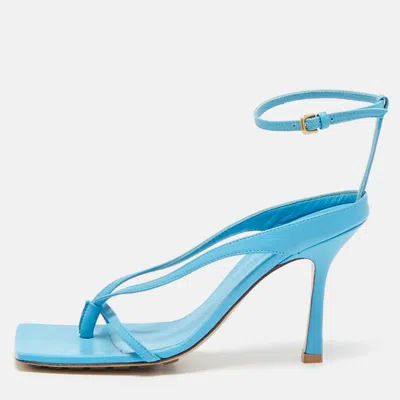 Pre-owned Bottega Veneta Blue Leather Stretch Ankle Strap Sandals Size 36.5