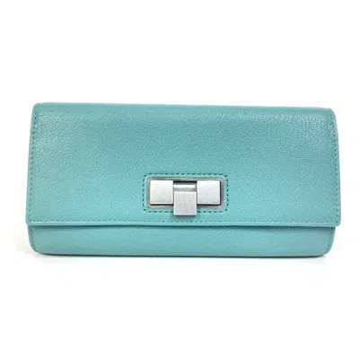 Pre-owned Bottega Veneta Blue Light Blue Green Leather Long Wallet (bi-fold) ()