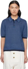 Bottega Veneta Blue Linen Chevron Knit Polo In 4443