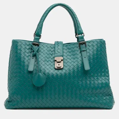 Pre-owned Bottega Veneta Blue Medium Nappa Intrecciato Roma Tote