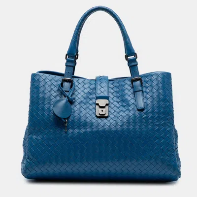 Pre-owned Bottega Veneta Blue Medium Nappa Intrecciato Roma Tote