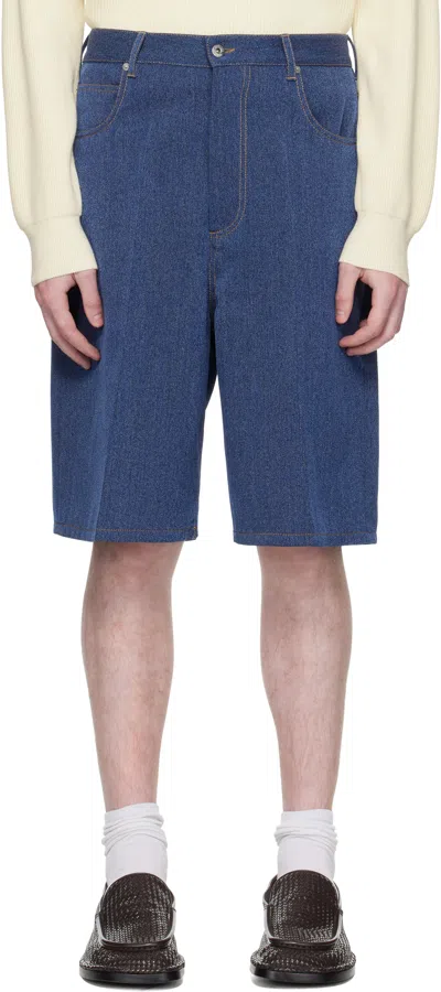 Bottega Veneta Blue Melange Drill Shorts In Purple
