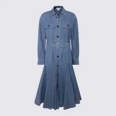 Bottega Veneta Flared Skirt Belted Midi Dress In Blue