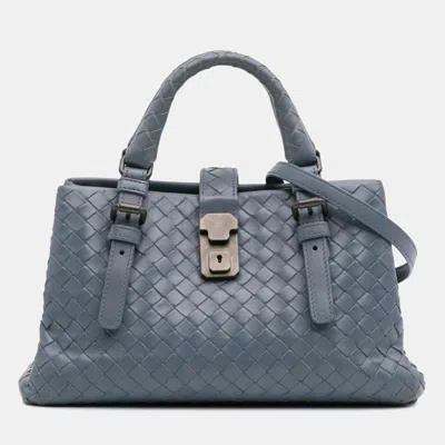 Pre-owned Bottega Veneta Blue Mini Nappa Intrecciato Roma Satchel