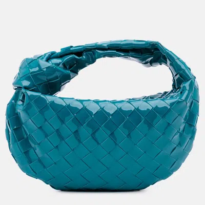 Pre-owned Bottega Veneta Blue Mini Patent Intrecciato Jodie