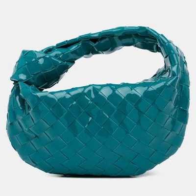 Pre-owned Bottega Veneta Blue Mini Patent Intrecciato Jodie