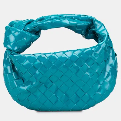 Pre-owned Bottega Veneta Blue Mini Patent Intrecciato Jodie