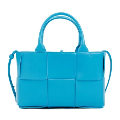 Bottega Veneta Blue Mini Tote Handbag With Intreccio Pattern And Detachable Shoulder Strap