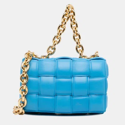 Pre-owned Bottega Veneta Blue Nappa Intrecciato Padded Chain Cassette Satchel