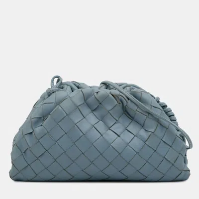 Pre-owned Bottega Veneta Blue Nappa Intrecciato The Mini Pouch Crossbody
