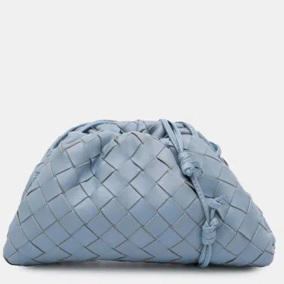 Pre-owned Bottega Veneta Blue Nappa Intrecciato The Mini Pouch Crossbody