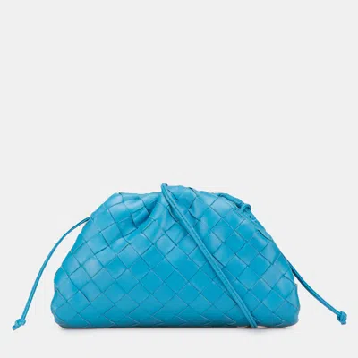 Pre-owned Bottega Veneta Blue Nappa Intrecciato The Mini Pouch Crossbody