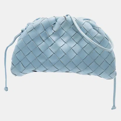 Pre-owned Bottega Veneta Blue Nappa Intrecciato The Mini Pouch Crossbody