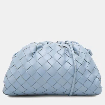 Pre-owned Bottega Veneta Blue Nappa Intrecciato The Mini Pouch Crossbody