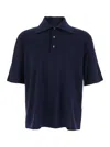 Bottega Veneta Blue Polo With Classic Collar And Embroidered Logo On The Front In Tone On Tone Cotto