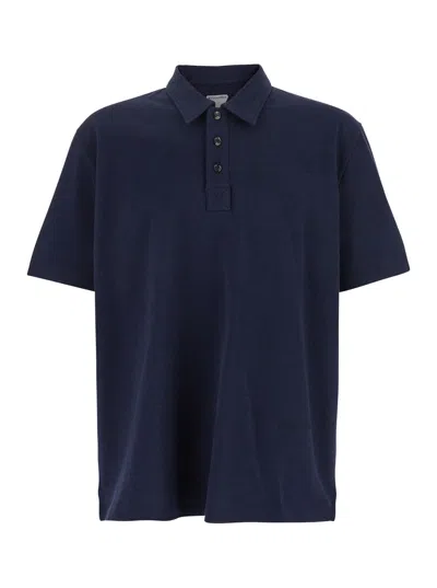 Bottega Veneta Blue Polo With Classic Collar And Embroidered Logo On The Front In Tone On Tone Cotto In Multicolor