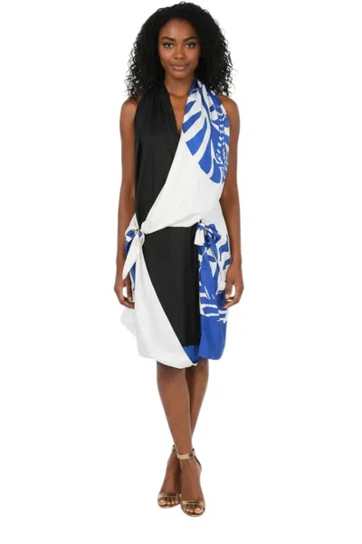 Bottega Veneta Blue Printed Halter Neck Dress In Black