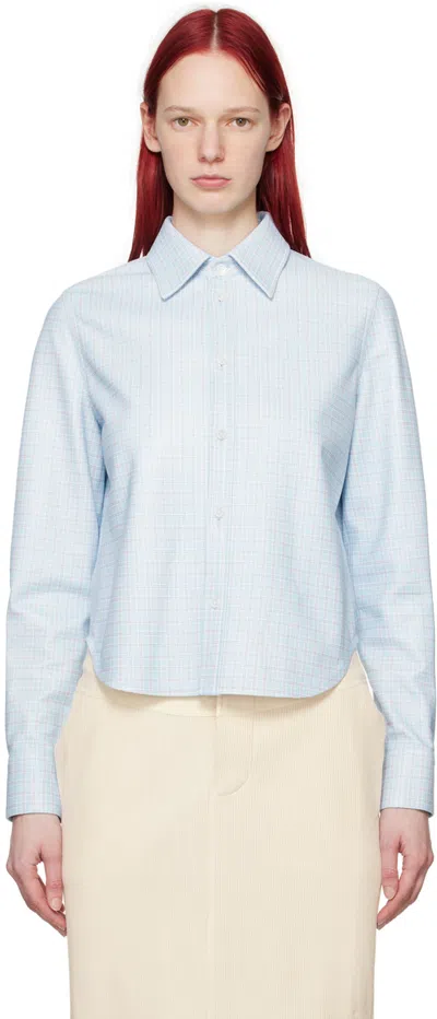 Bottega Veneta Blue Printed Leather Shirt In 4026 Pale Blue/burgu