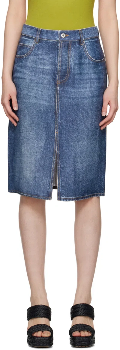 Bottega Veneta Blue Printed Midi Skirt In 3399 Indigo