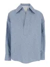 Bottega Veneta Blue Shirt With Deep Neckline On The Front And Long Sleeves In Cotton Poplin Woman In Blu